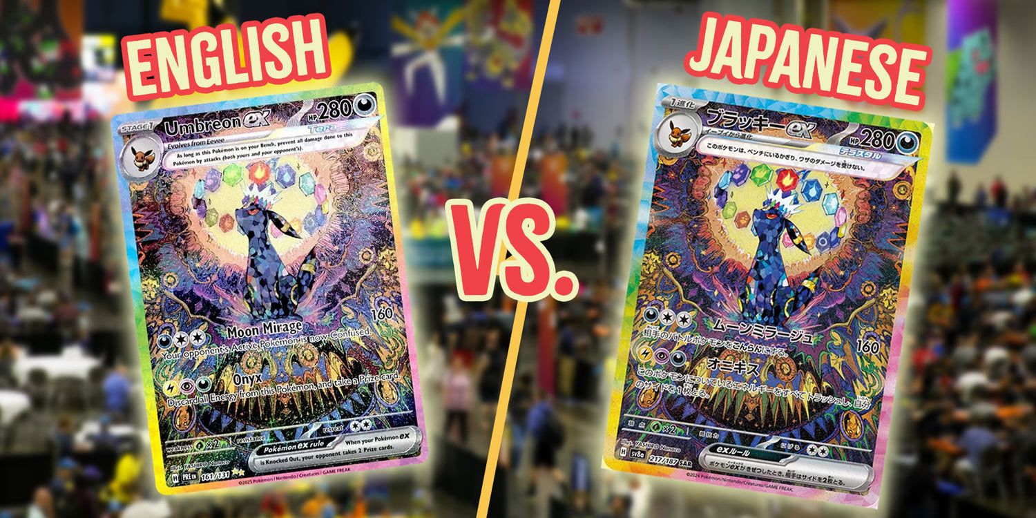 English vs. Japanese Pokémon Cards featuring Umbreon in both versions